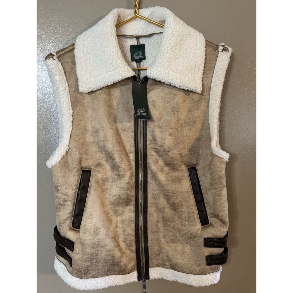 Wild Fable Target Faux Suede Sherpa Aviator Vest Size S Tan Camel Cozy